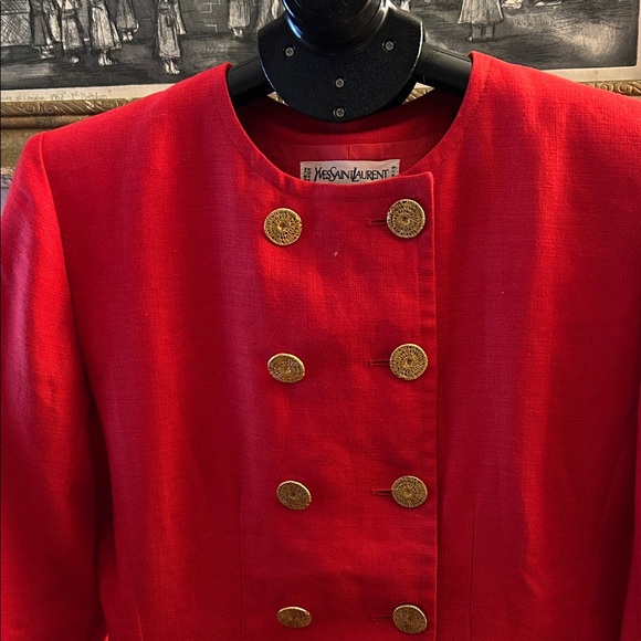 Yves Saint Laurent Jackets & Blazers - Yves Saint Laurent Vibrant Red Blazer with Gold Buttons